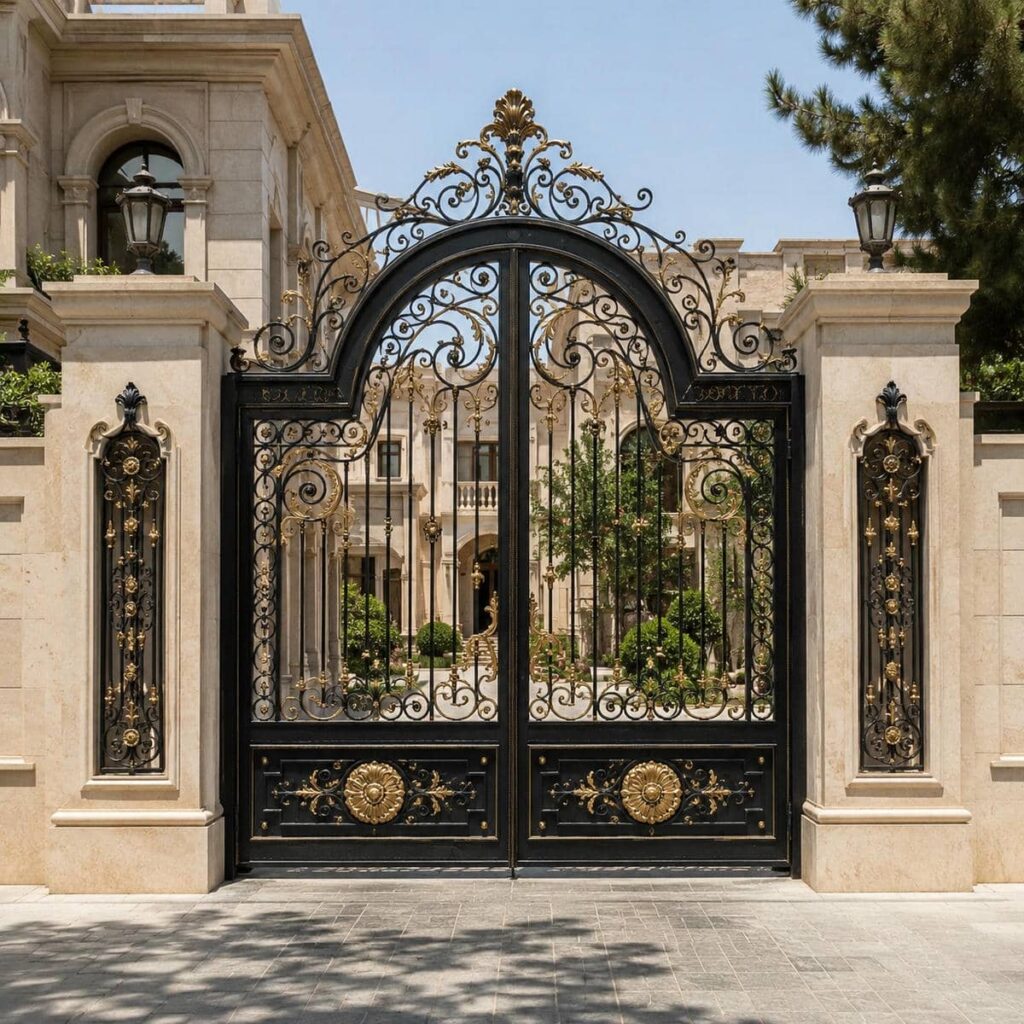 خرید درب پارکینگ مشکی طلایی با مشاوره انتخاب مدل