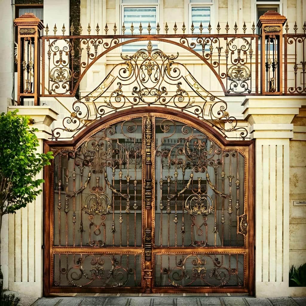 اجرای درب ویلایی شیشه خور فریم آهنی با پنل‌های هماهنگ