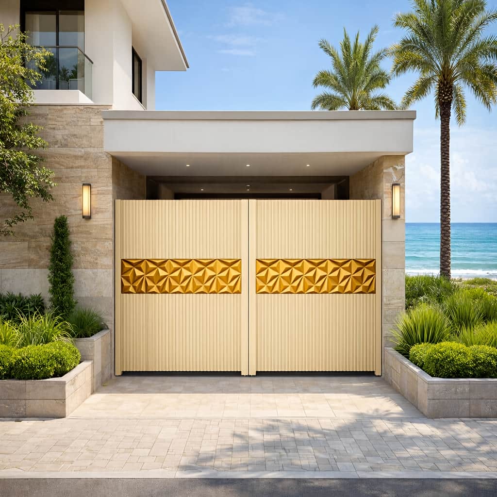 درب آهنی باغ ماشین رو فرفورژه با طرح سفارشی