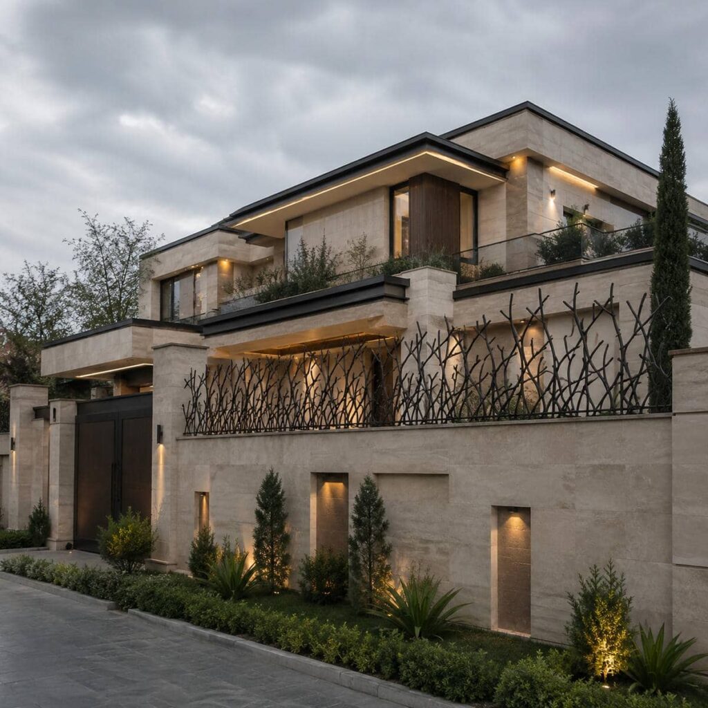 نرده دیوار حیاط کنار نمای ساختمان